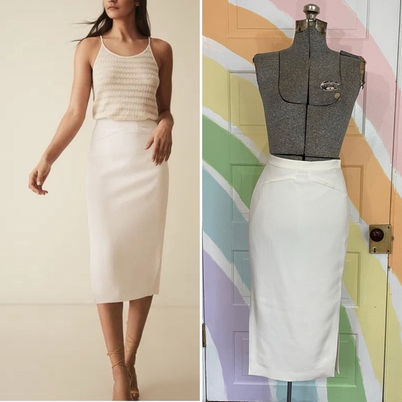 NWT Reiss Ivory Side Split Structured Classic Pencil Skirt Sz 2 🧡🎀 - Picture 3 of 16